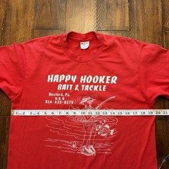 Vintage Stedman Happy Hooker Bait & Tackle Shirt Mens Large Red Fishing 80s