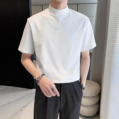 Short Sleeve Pullover Tops for Men with Elastic Half Turtleneck Design