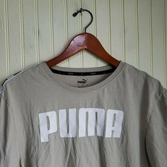 Puma Shirt Mens Large Beige Big Logo Tape Sleeve Graphic Tagless Jersey Tee