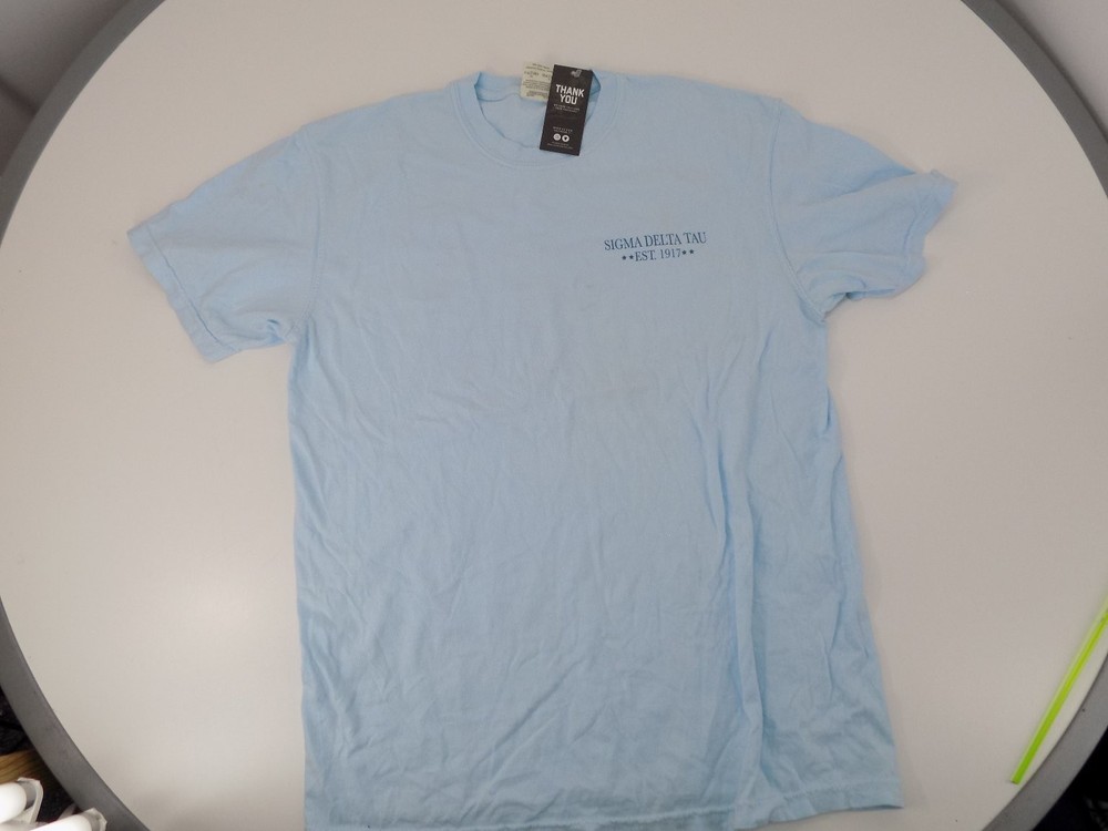 Comfort Colors T-Shirt Men’s Blue M 39.75″ chest,Sigma Delta Tau American Flag