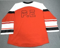 P.E Shirt Mens Small Orange White Hockey Jersey Lace Up Long Sleeve Top