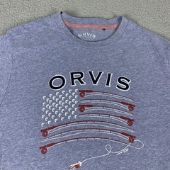 Orvis Shirt Mens Medium Blue Cotton USA Fishing Flag Short Sleeve Outdoor
