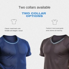 Men’s Short Sleeve Ice Silk Top Tee T-Shirt Mesh Tagless V-Neck Breathable