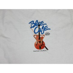 Hanes Blue Café Graphic T-Shirt Mens Large White Cotton Music Guitar Print USA