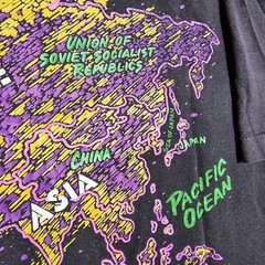 Vintage 90s World Map Camp T-Shirt Mens L Black Double Sided Neon Rave Single S
