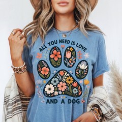 Floral Paw Print Dog Lover T-Shirt Animal Rescue Gift Tee