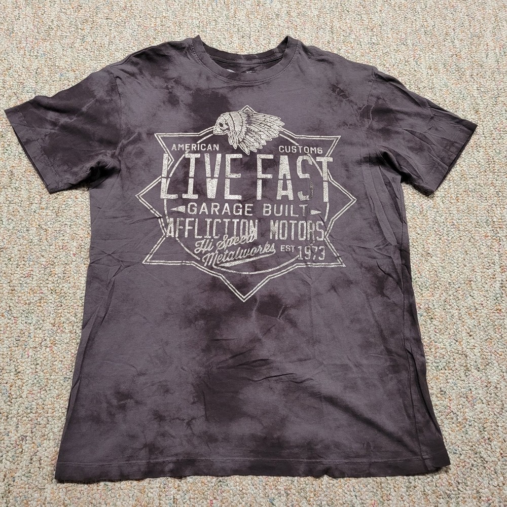 Affliction Shirt Mens Medium Tie Dye Live Fast Garage Built Motors Indian Native