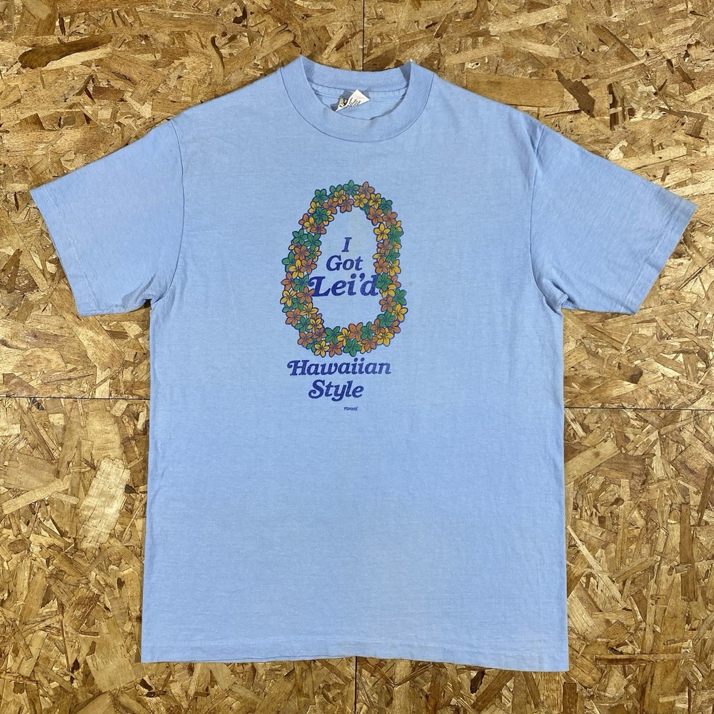 Vintage 70s Hanes Beefy I Got Lei’d Hawaiian Style Blue Single Stitch Shirt SZ L