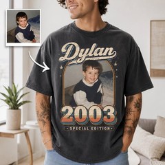 Custom Photo T-Shirt Personalized Name Vintage Retro Picture Cotton Tee Gift