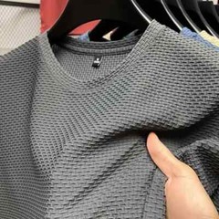 Men’s Short Sleeve Mesh Bamboo Ice Silk T-shirt Casual Versatile Summer Elastic