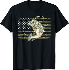 Fishing Camouflage US American Flag Bass Fish Fisherman Camo T Shirt