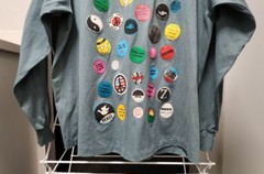VTG 90s Hobo Signs Single Stitch Peace Hippie Pins Long Sleeves Shirt OSFA Gray