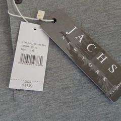 JACHS New York Men’s 3XL Steel Gray Long Sleeve Henley T-Shirt Classic Fit NWT