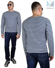 Dark Blue Sailor Tshirt Striped Long Sleeved Telnyashka Тельняшка (XL)