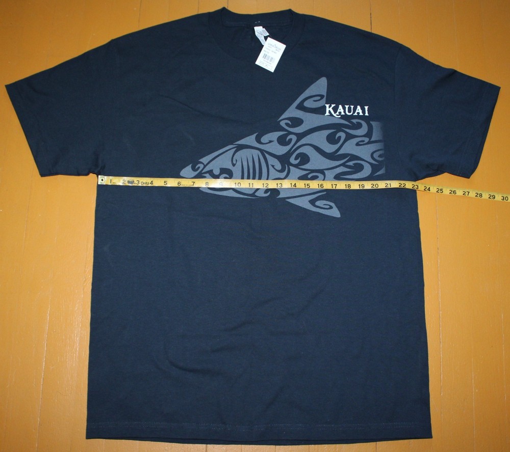 Alstyle Mens XL Tribal Shark Graphic Kauai Hawaii Classic Black T Shirt New NWT