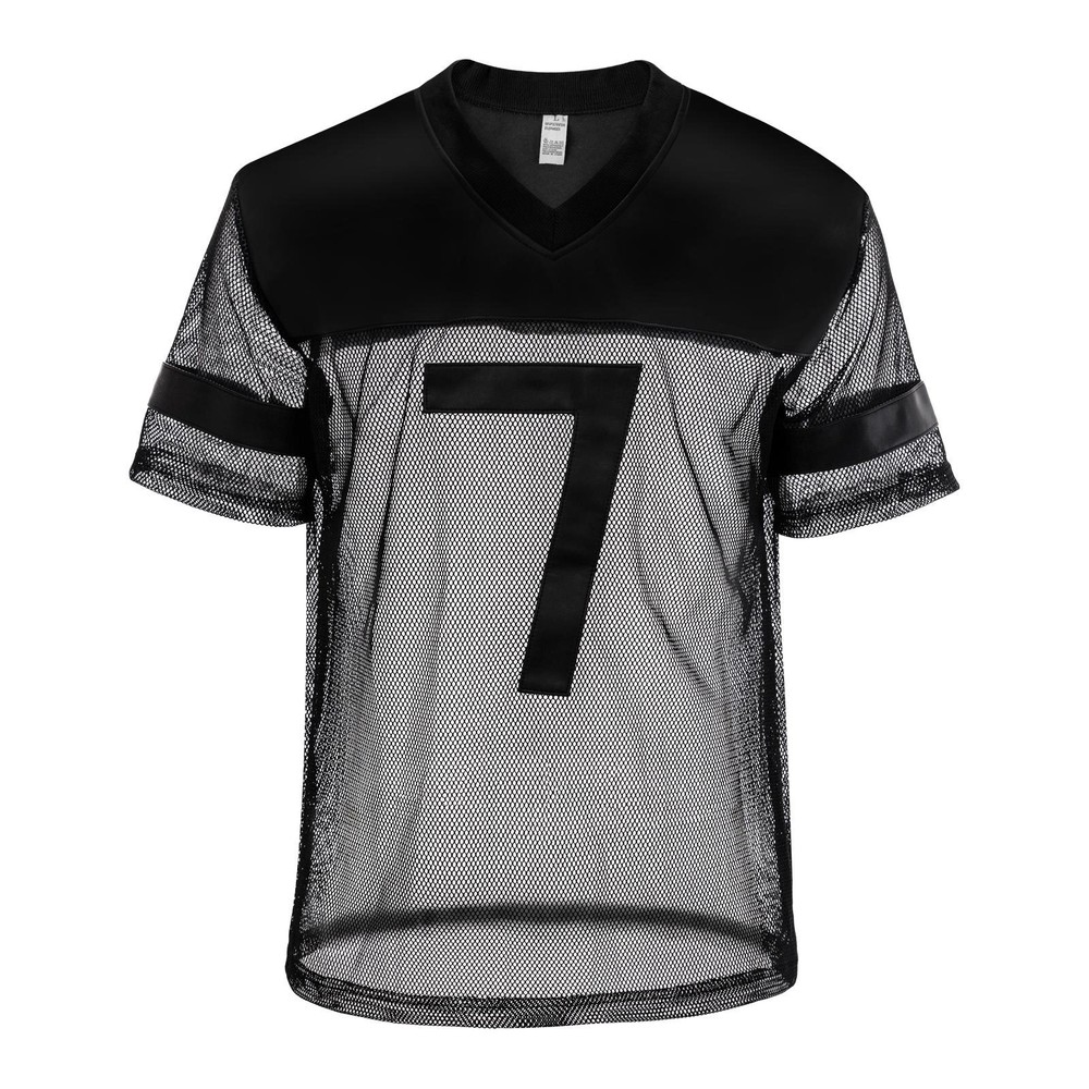 Men’s Short Sleeve Black Mesh Sheer T-shirt Transparent Fishnet Stripe Tee Tops