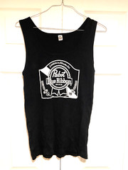 Vintage NWOT Pabst Blue Ribbon Beer Black Tank Beater Top Large Ribbed Cotton