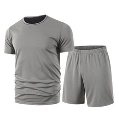 2-Piece Men’s Set Summer Short Sleeved Set Solid Color Quick Drying Sports Loose