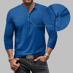 Men Tie Dye Long Sleeve Buttons Tops Blouse Solid V-Neck Casual T-Shirt Tee