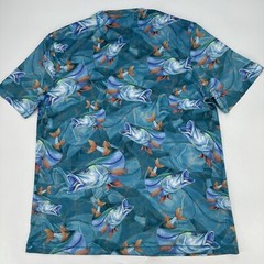 Reel Legends Shirt Mens Medium Aqua Reel Tec Performance Snook Fishing AOP