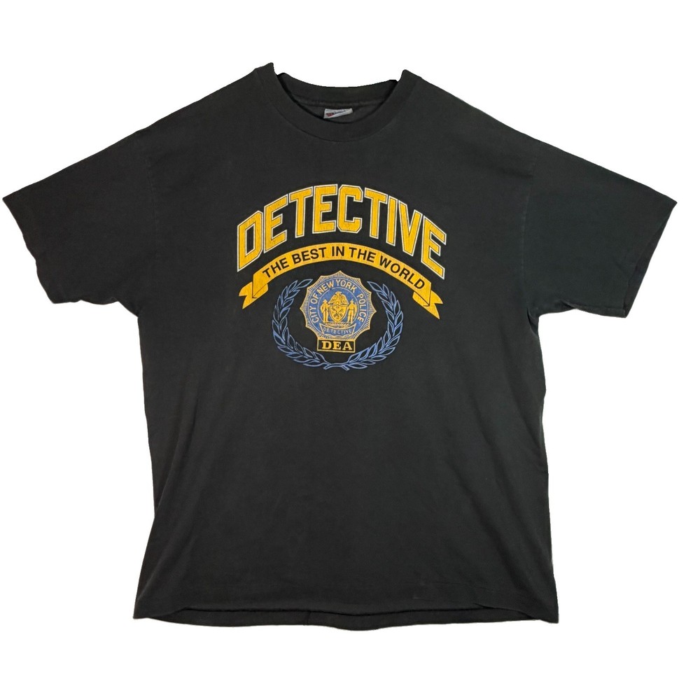 Vintage NYPD Detective DEA T Shirt XL USA Single Stitch 80s 90s Hanes Black
