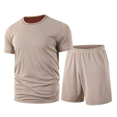 2-Piece Men’s Set Summer Short Sleeved Set Solid Color Quick Drying Sports Loose