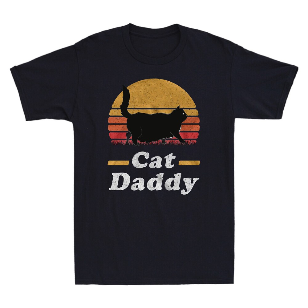 Bast Dad Cat Daddy Funny Chonky Black Cat Retro Sunset Vintage Men’s T-Shirt Tee
