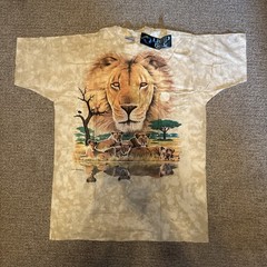 Rare Vintage 90s Liquid Blue No Pupil Lion T Shirt Single Stich AOP NWT