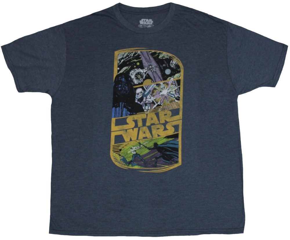 Star Wars Adult New T-Shirt – Rectangled Tie Fighter Darth Vader, Saber Art Logo