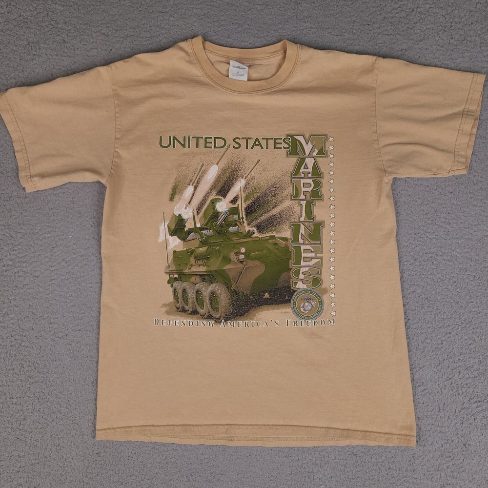 United States Marines T-Shirt Mens Medium Brown Tan Dept. Of The Navy Freedom