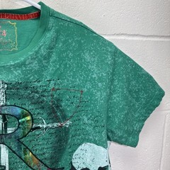 Vintage Revolution T Shirt Mens Skull Pile Punk AOP Y2K Large Green Foil