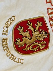 VTG 90s Prague Czech Republic Men’s Shirt XL White Embroidered Coat Of Arms