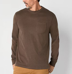 St. John’s Bay Sueded Jersey Mens Crew Neck Long Sleeve T-Shirt – Brown Sz XL