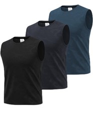 3 Pack Men Quick Dry Sleeveless Muscle Shirts Gym Summer Fitness Workout Running