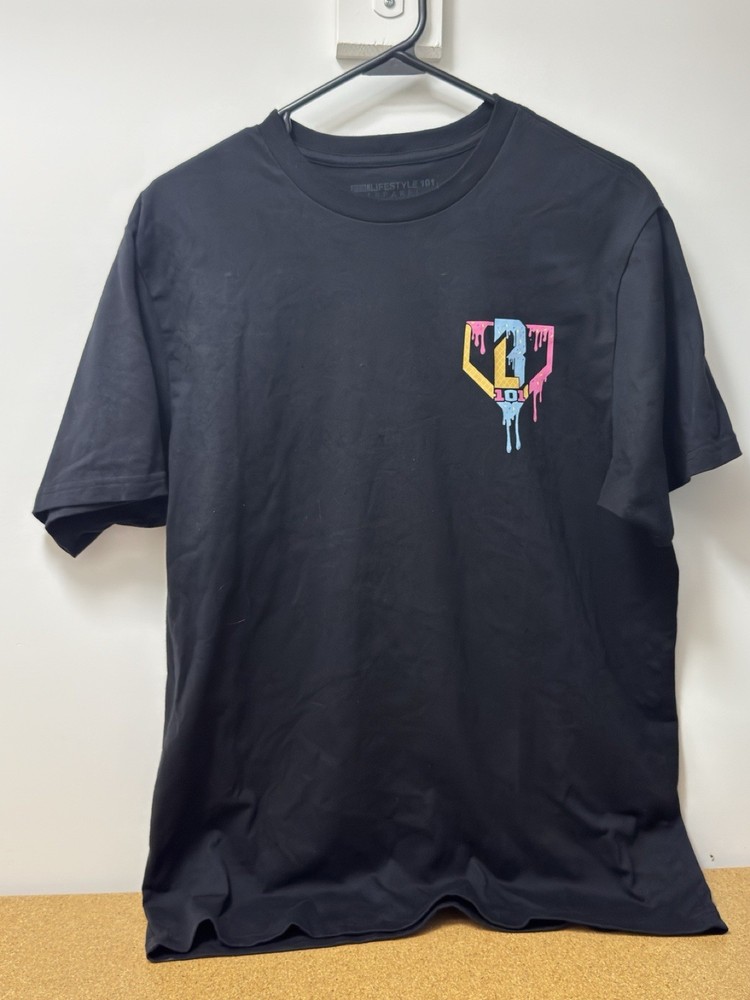 BSBL Lifestyle 101 Apparel Drip Graphic T-Shirt Black Ice Cream Baseball Mens L