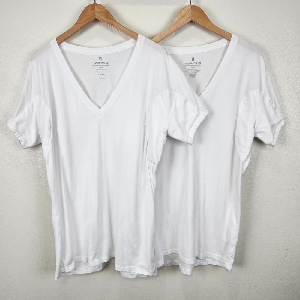 Thompson Tee Mens XL Sweatproof Undershirt LOT OF 2 V-neck White 100% Cotton