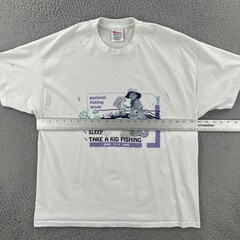 Vtg Hanes Heavyweight 50/50 Mens XL 90s Distressed White Shirt 1995 Fishing Week