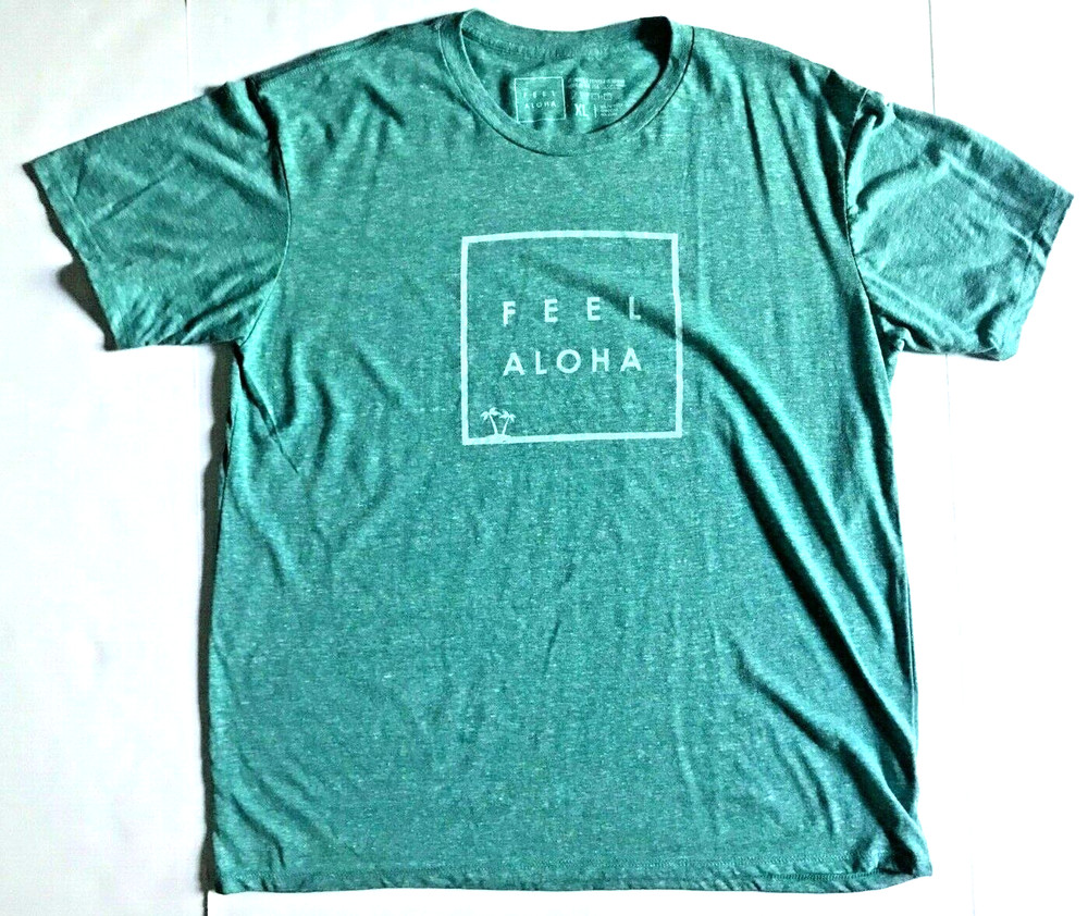 New FEEL ALOHA Mens Teal Blue Logo Soft Cotton Rayon Poly Tee T-shirt sz XL