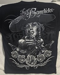 DAY OF DEAD LADY LA BANDIDA GUN PISTOL TEQUILA BULLET FLOWER ROSE T-SHIRT
