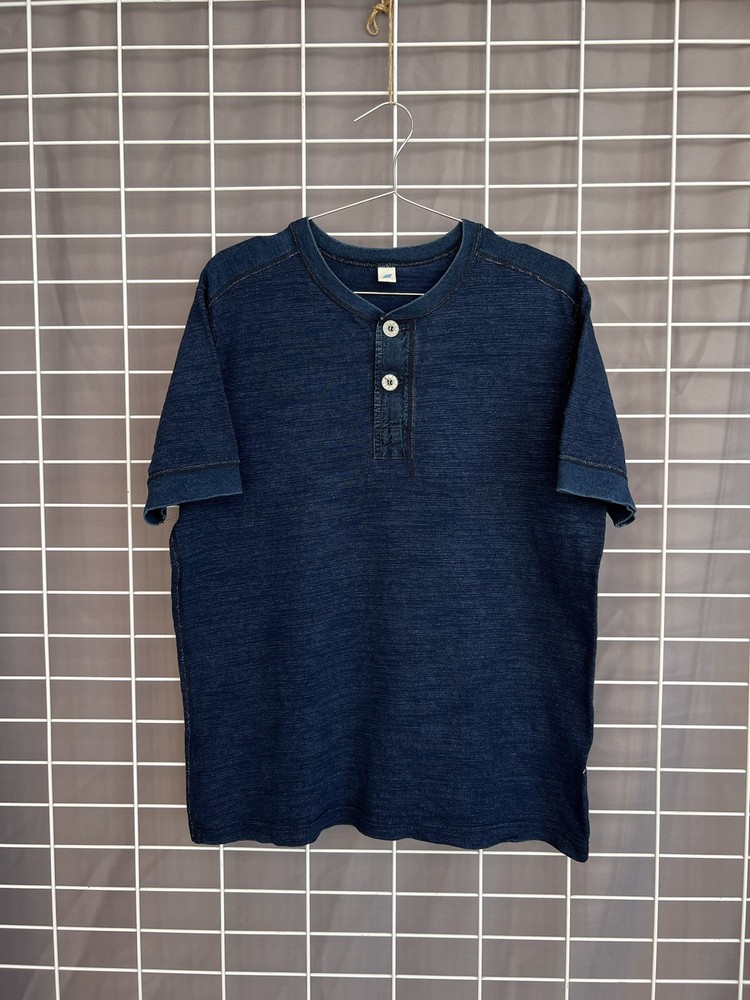 Pure Blue Japan Knitted Henley T-Shirt Mens Size 3 or M/L Syoaiya Indigo Rare
