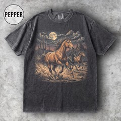 Wild Horses Western Cowboy Ranch Animal Farm Vintage Style Comfort Tee