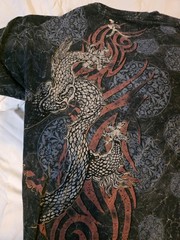 Y2k Vintage Ring of Fire Dragon Graphic Print Crew Neck Short Sleeve T-Shirt 2x