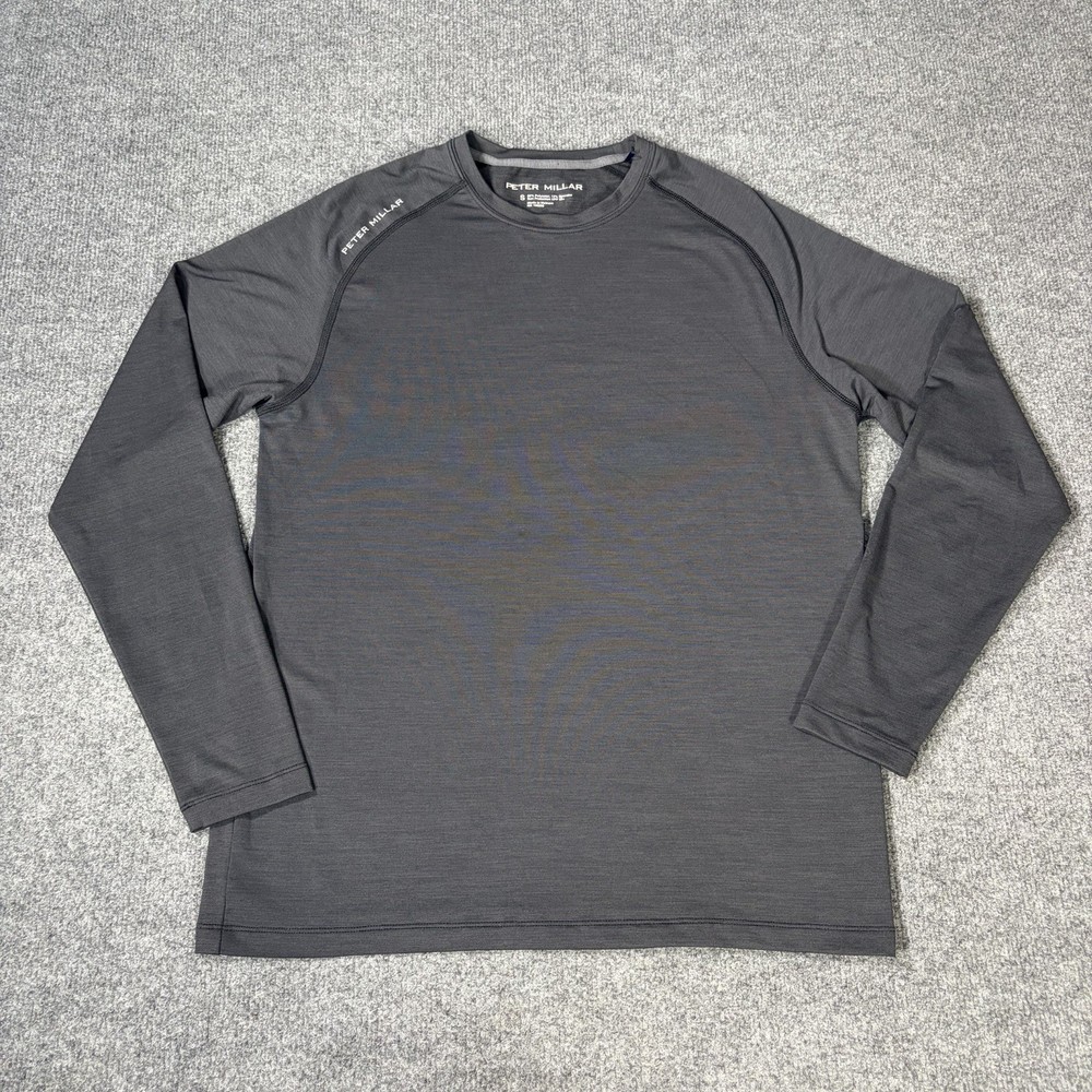 Peter Millar Aurora Shirt Mens Small Grey Performance Long Sleeve Golf UPF 50