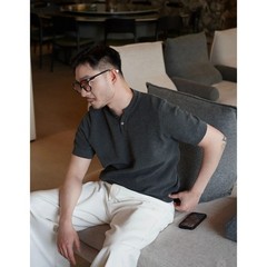 Henry Collar Short-Sleeved Knitted Sweater Men Breathable Summer Fashion