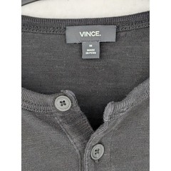 Vince Garment Dyed Henley Shirt Mens Medium Black Long Sleeve Pima Cotton Peru