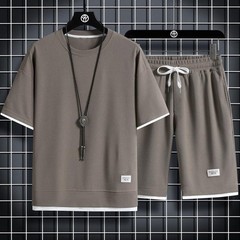 Summer Men’s Waffle Sets Casual T-Shirt And Shorts Set Male Sports Suit