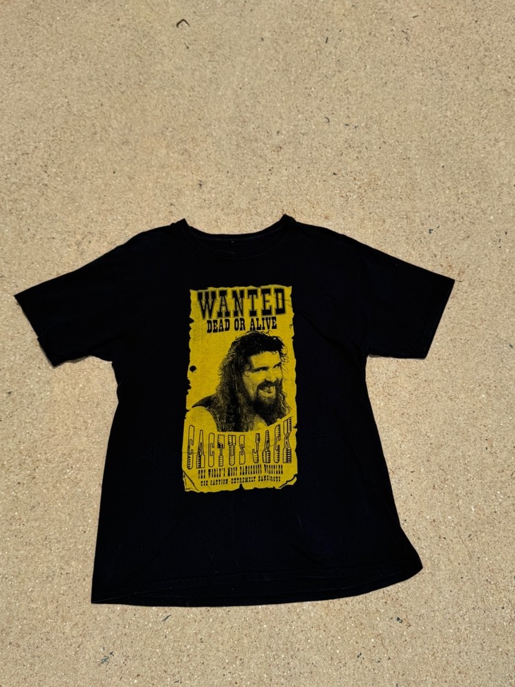 Y2K WWE Cactus Jack Mick Foley Wanted Dead T Shirt Mens Size L