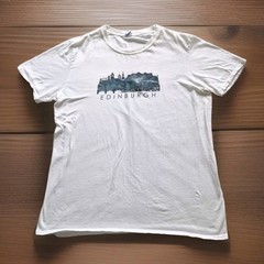 Gildan T-Shirt Mens Medium White Cotton Ring Spun Soft Edinburgh Castle Scotland