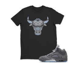 Shirt To Match JD 5 Wolf Grey, BULL Sneaker Graphic Tee, BLACK/WHITE