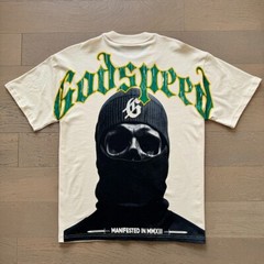 NEW Godspeed Masked Skull Print Logo tee men’s washed short sleeved T-shirt